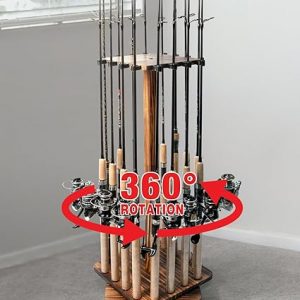 Ghosthorn Fishing Rod Holders for Garage 360 Degree Rotating Fishing Pole  Rack, Floor Stand Holds up to 16 Rods Wood Fishing Gear Equipment Storage  Organizer, Fishing Gifts for Men
